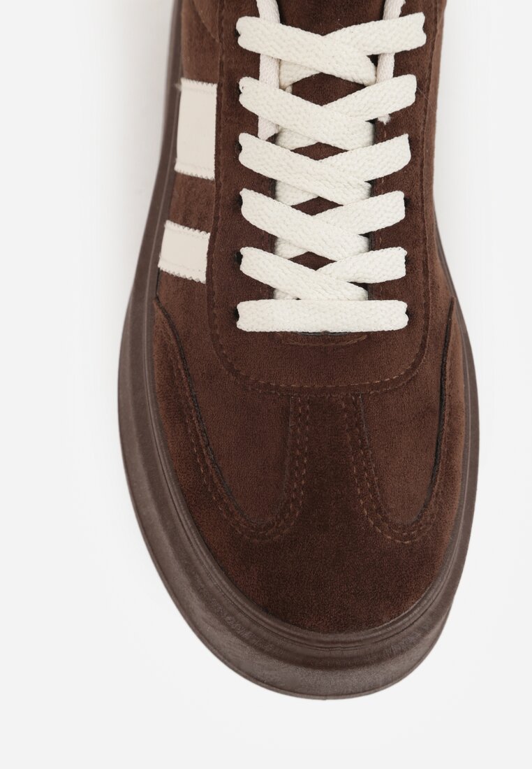 Brązowe Sneakersy Klasyczne Tenisówki na Grubej Podeszwie z Koturnem Adessia