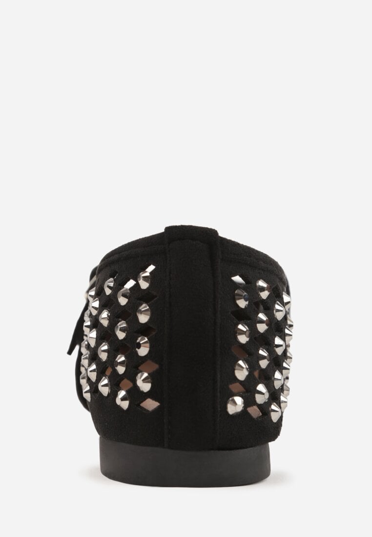 Czarne Balerinki w Stylu Mary Jane z Cyrkoniami i Ażurową Cholewką Lyphenne