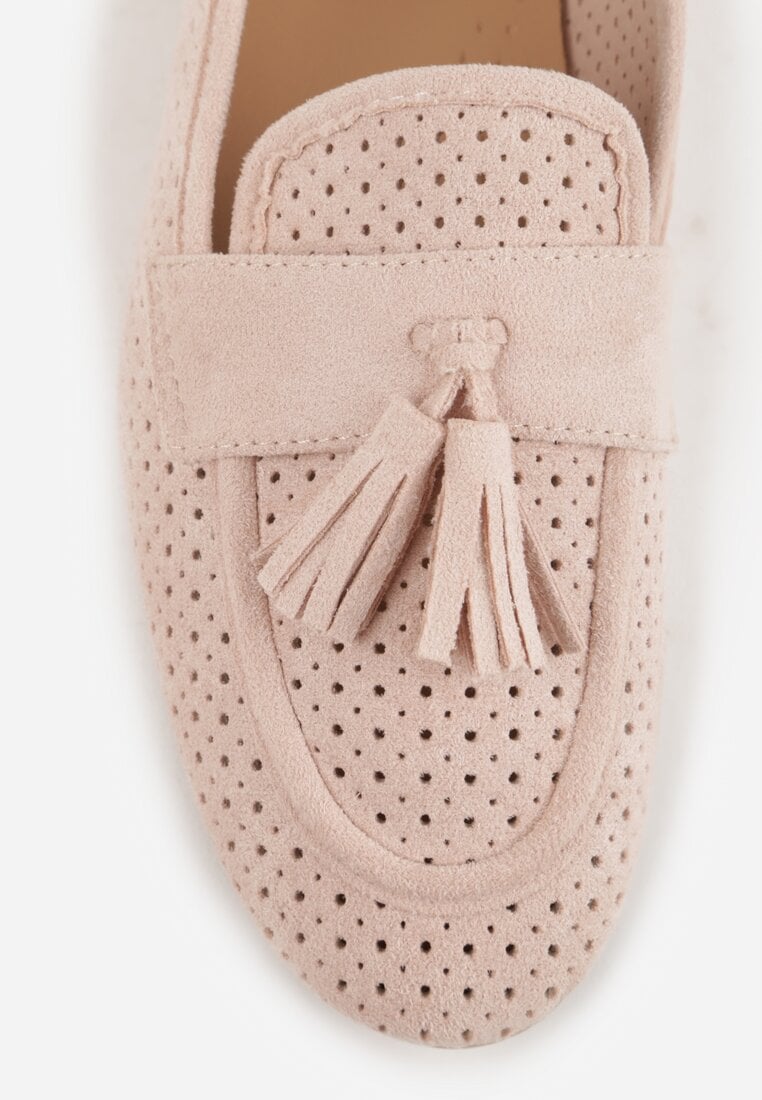 Różowe Perforowane Mokasyny z Imitacji Zamszu Zdobione Frędzlami Vaeliane