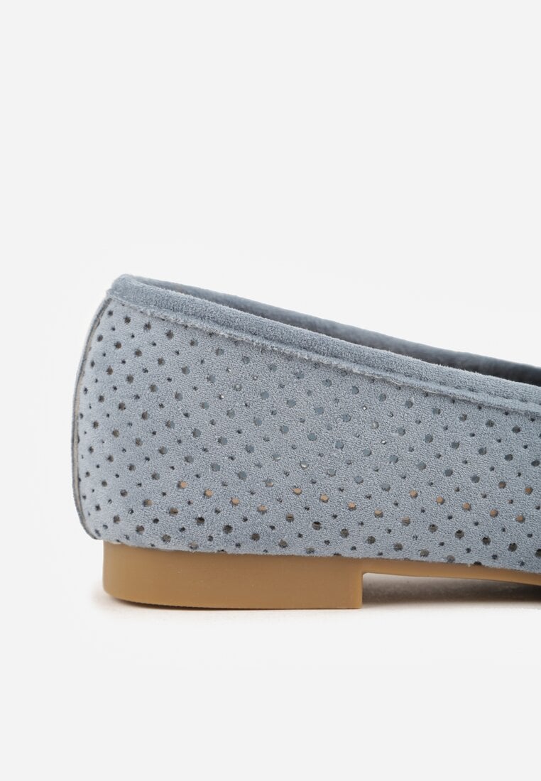 Niebieskie Perforowane Mokasyny z Imitacji Zamszu Zdobione Frędzlami Vaeliane