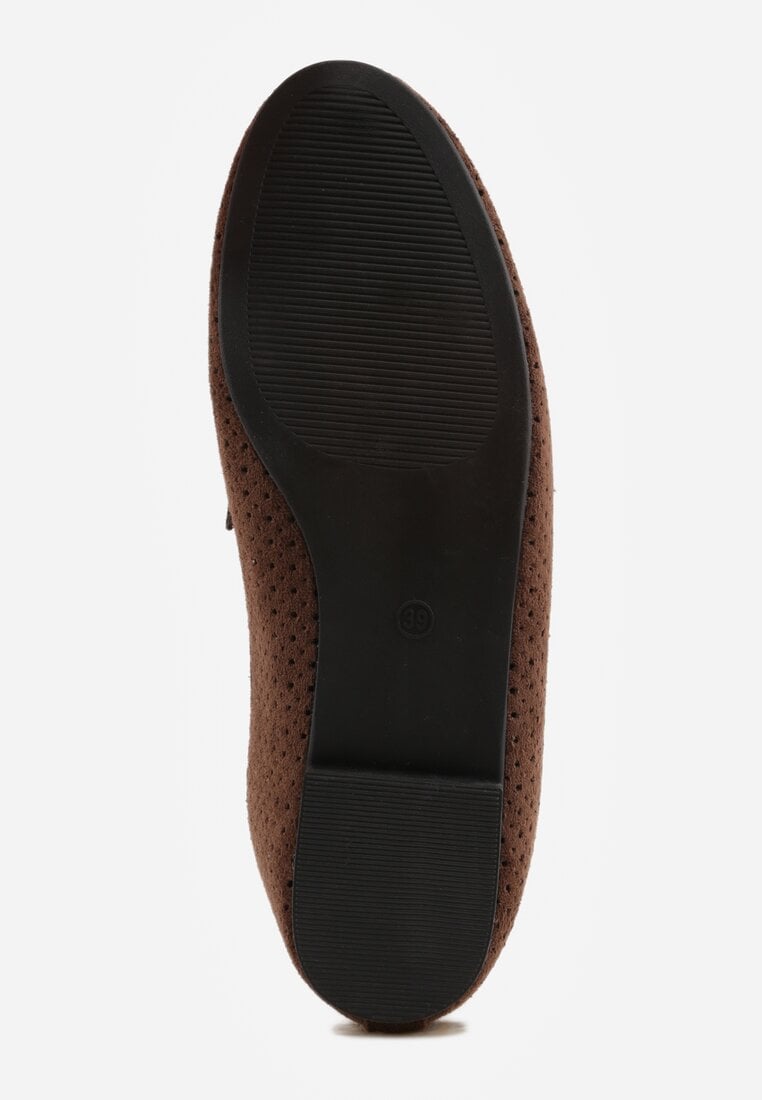 Brązowe Perforowane Mokasyny z Imitacji Zamszu Zdobione Frędzlami Vaeliane