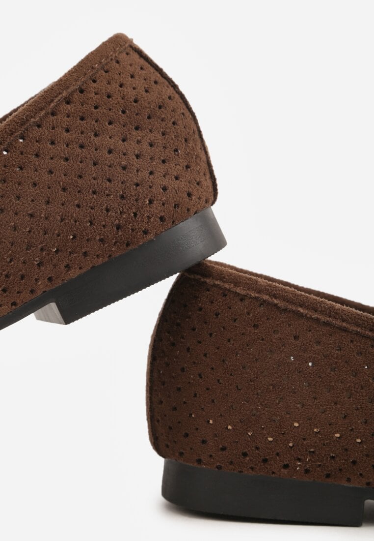 Brązowe Perforowane Mokasyny z Imitacji Zamszu Zdobione Frędzlami Vaeliane