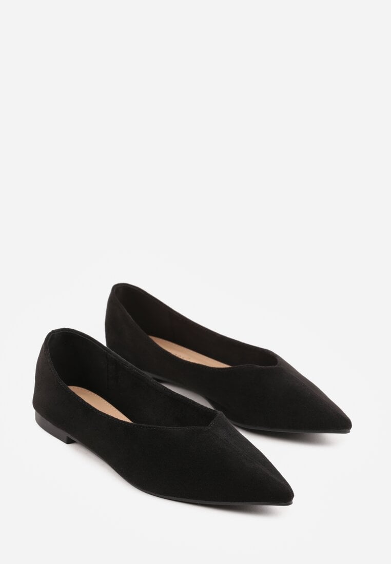Czarne Balerinki z Imitacji Zamszu ze Szpiczastym Noskiem Melikel