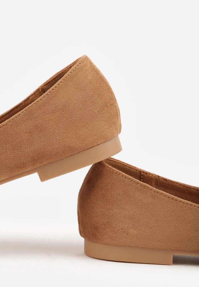 Jasnobrązowe Balerinki z Imitacji Zamszu ze Szpiczastym Noskiem Melikel