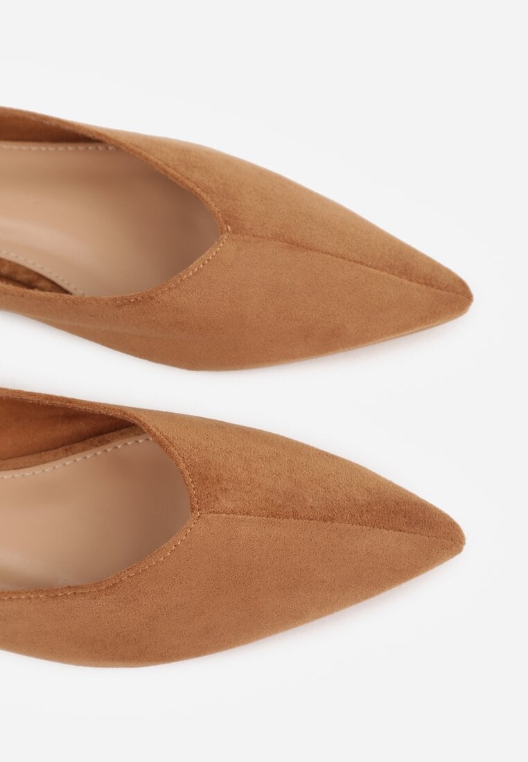Jasnobrązowe Balerinki z Imitacji Zamszu ze Szpiczastym Noskiem Melikel