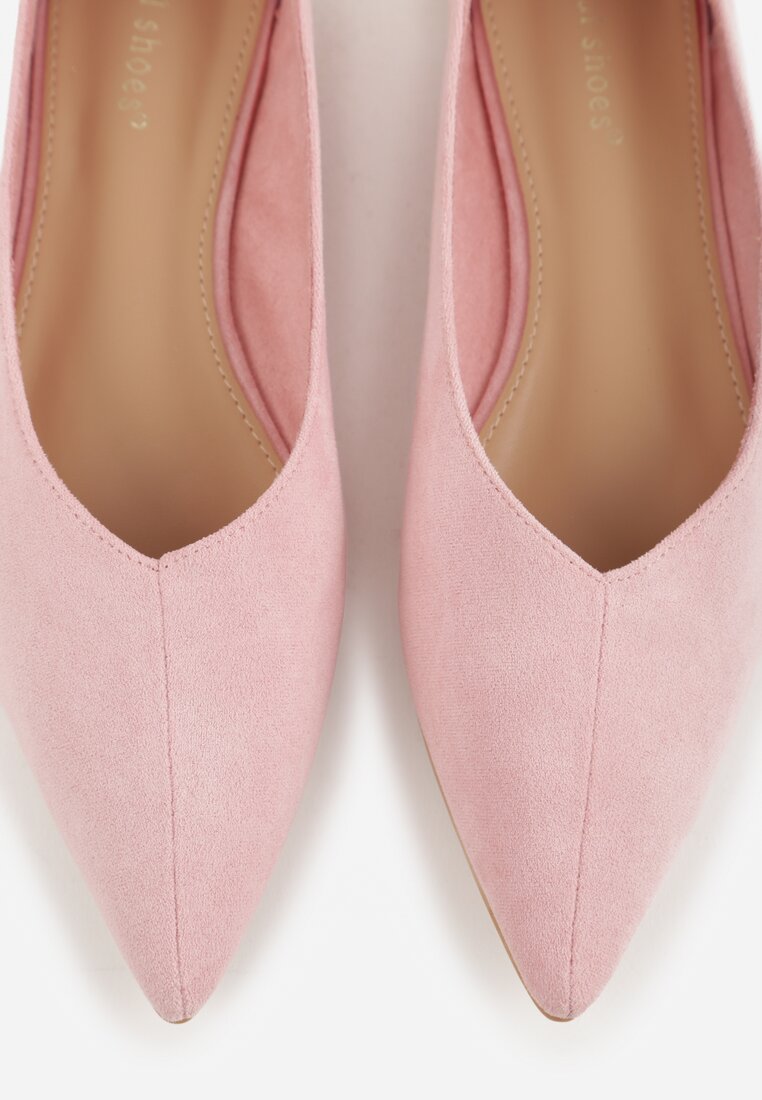Różowe Balerinki z Imitacji Zamszu ze Szpiczastym Noskiem Melikel