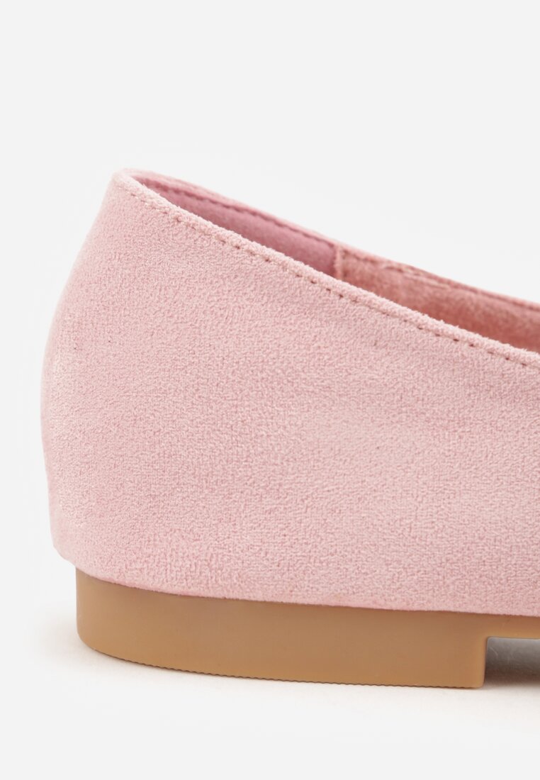 Różowe Balerinki z Imitacji Zamszu ze Szpiczastym Noskiem Melikel