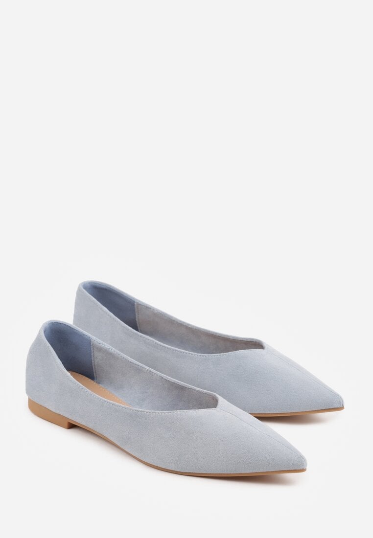 Niebieskie Balerinki z Imitacji Zamszu ze Szpiczastym Noskiem Melikel