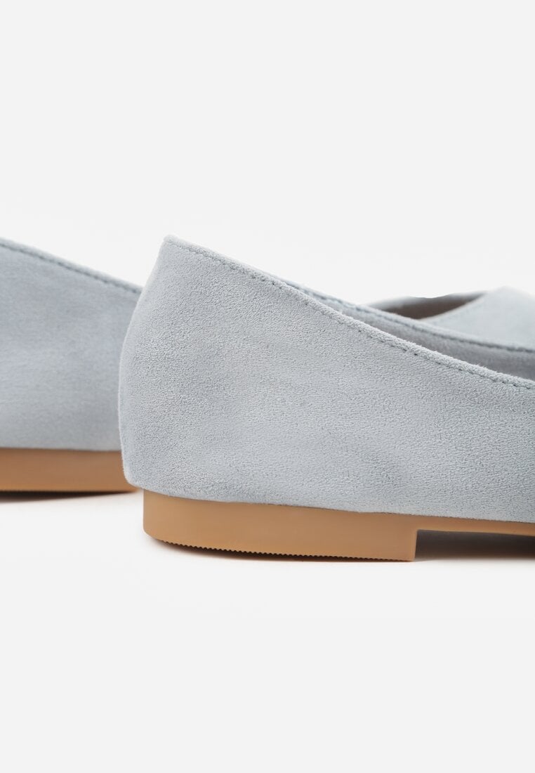 Niebieskie Balerinki z Imitacji Zamszu ze Szpiczastym Noskiem Melikel