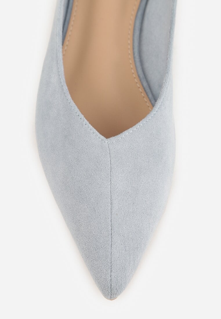 Niebieskie Balerinki z Imitacji Zamszu ze Szpiczastym Noskiem Melikel