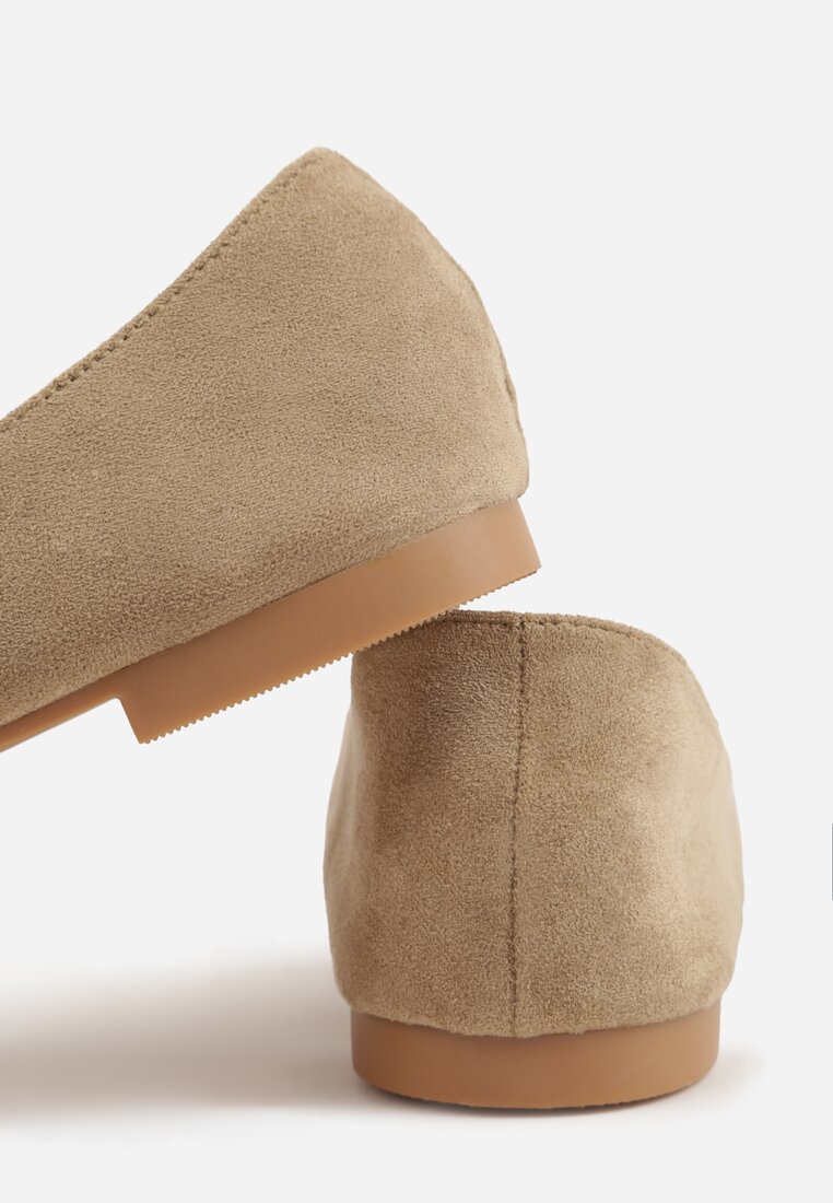 Ciemnobeżowe Balerinki z Imitacji Zamszu ze Szpiczastym Noskiem Melikel