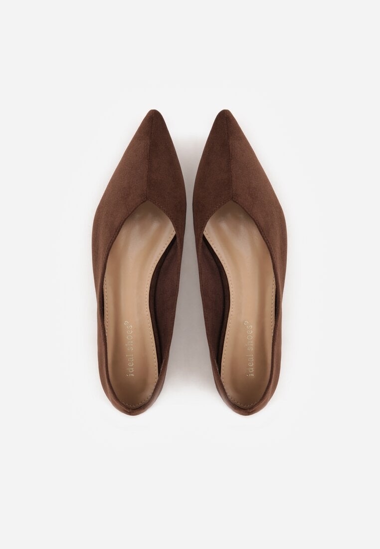 Brązowe Balerinki z Imitacji Zamszu ze Szpiczastym Noskiem Melikel