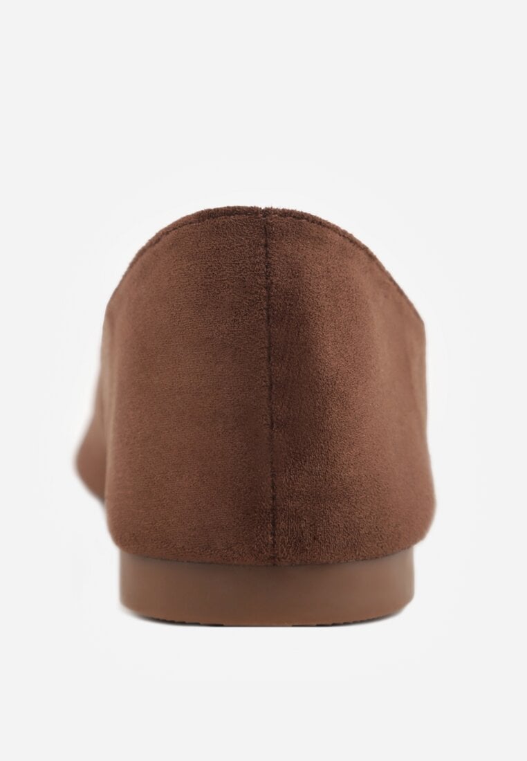 Brązowe Balerinki z Imitacji Zamszu ze Szpiczastym Noskiem Melikel