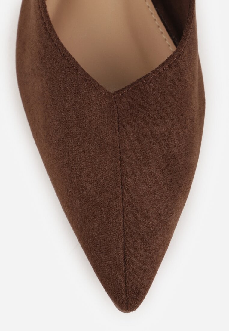Brązowe Balerinki z Imitacji Zamszu ze Szpiczastym Noskiem Melikel