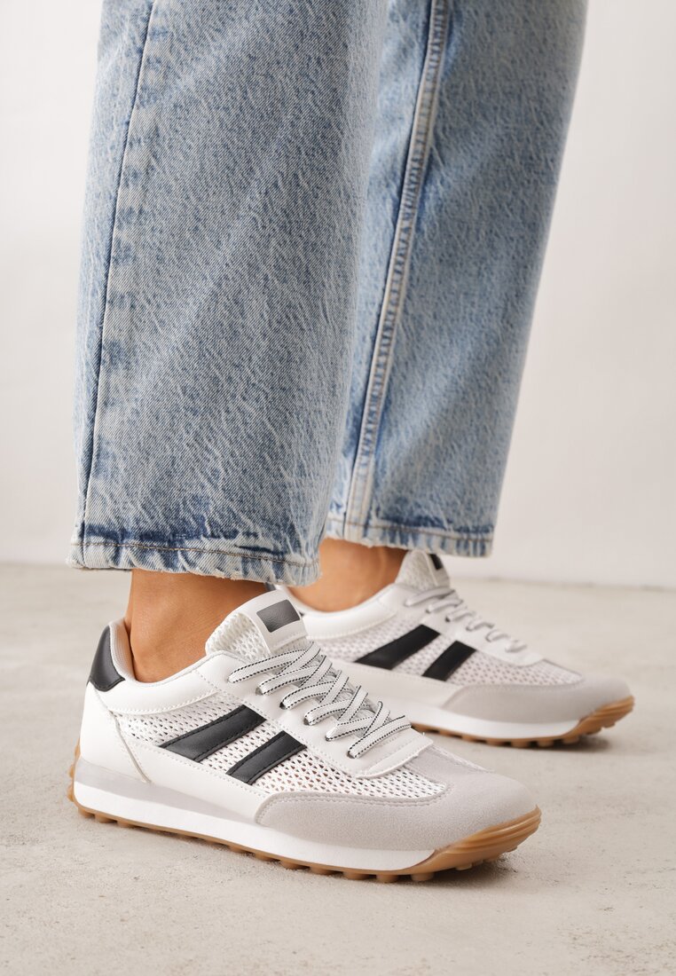 Białe Klasyczne Sneakersy Zdobione Siateczkowymi Wstawkami Eilshoy