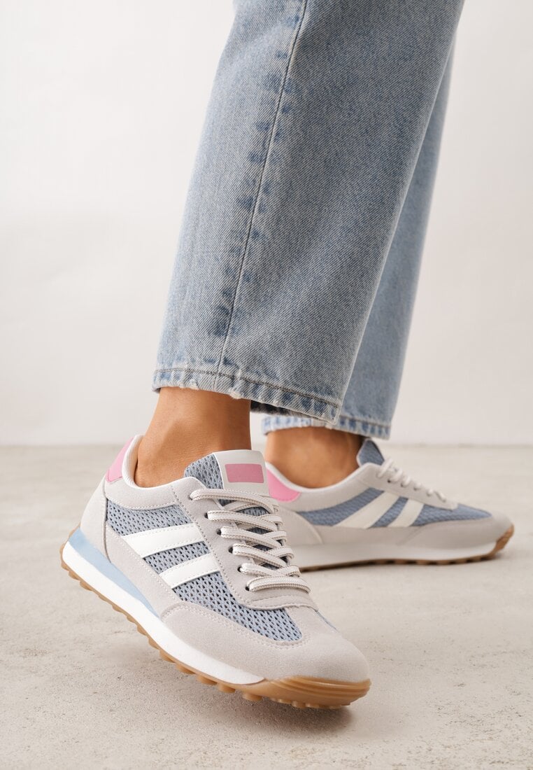 Niebieskie Klasyczne Sneakersy Zdobione Siateczkowymi Wstawkami Eilshoy