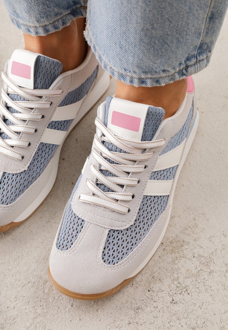 Niebieskie Klasyczne Sneakersy Zdobione Siateczkowymi Wstawkami Eilshoy