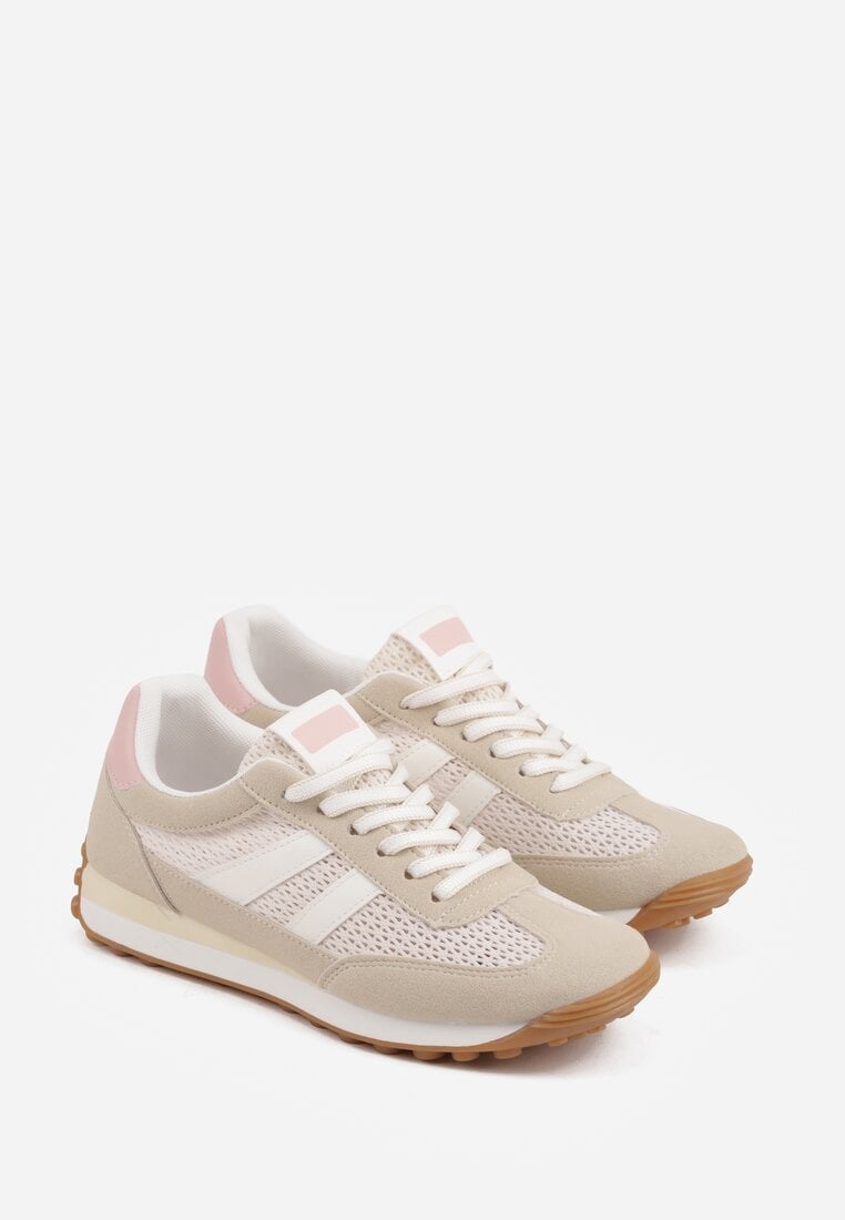 Beżowe Klasyczne Sneakersy Zdobione Siateczkowymi Wstawkami Eilshoy