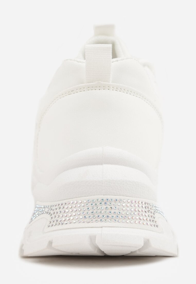 Białe Sneakersy na Platformie Ozdobione Cyrkoniami i Koronką Antea