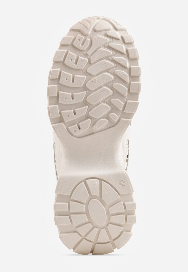 Beżowe Sneakersy na Platformie Ozdobione Cyrkoniami i Koronką Antea