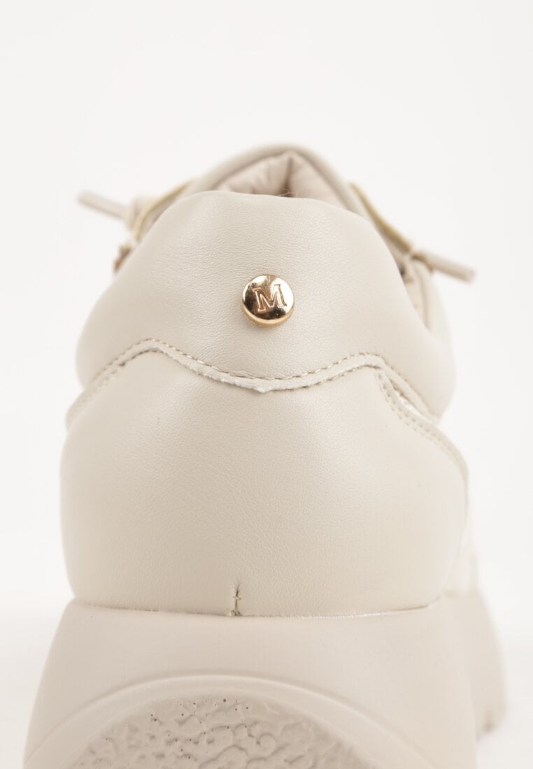 Beżowe Sneakersy na Platformie z Wkładką ze Skóry Naturalnej i Napisam Haidena