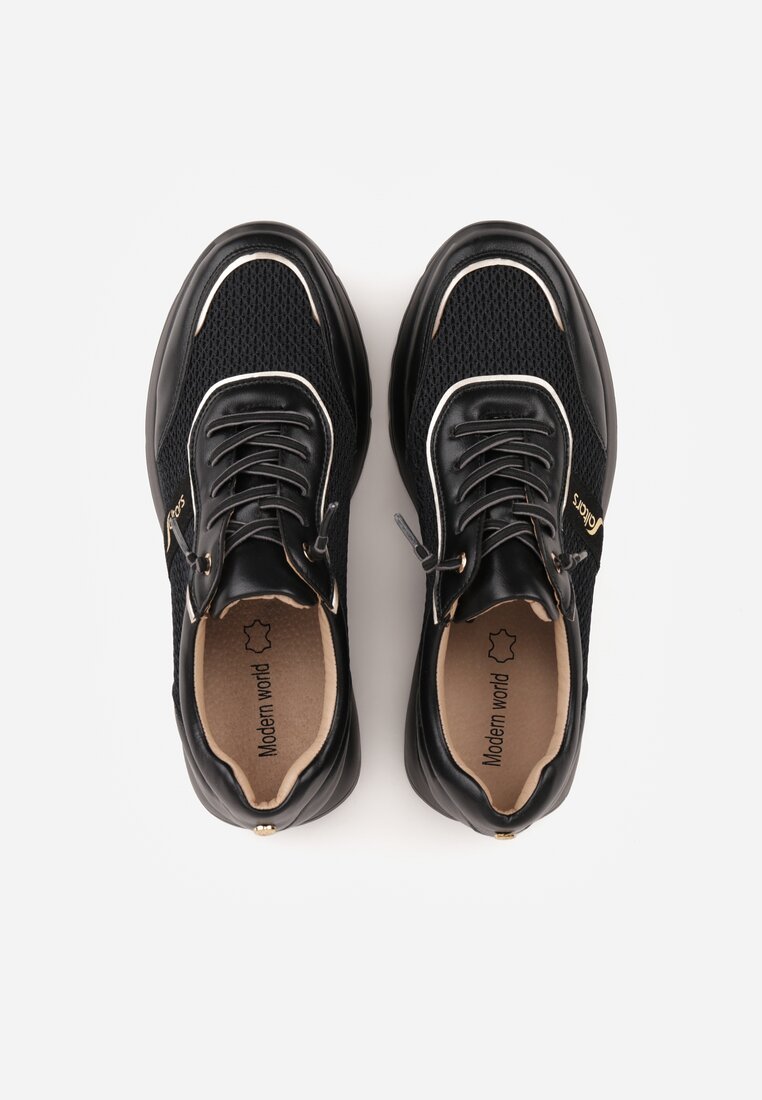 Czarne Sneakersy na Platformie z Wkładką ze Skóry Naturalnej i Napisam Haidena