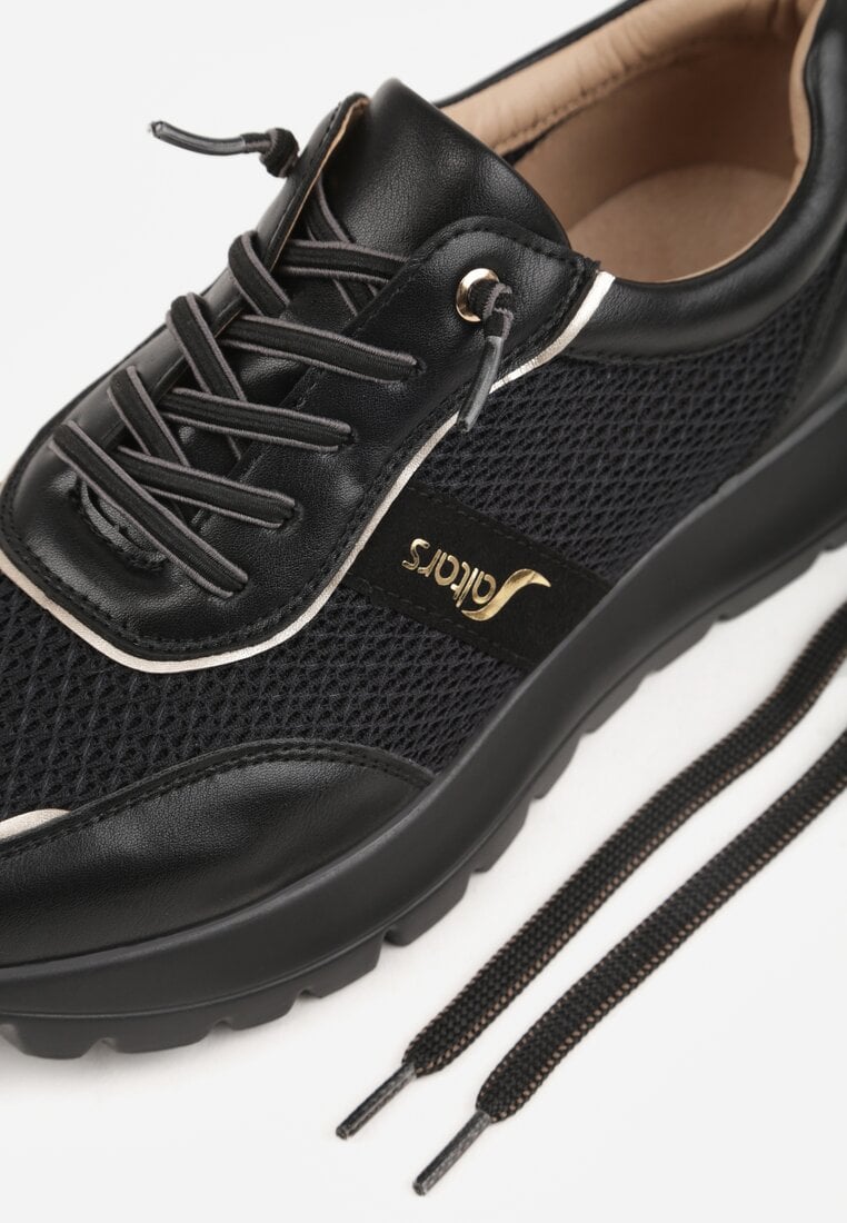 Czarne Sneakersy na Platformie z Wkładką ze Skóry Naturalnej i Napisam Haidena