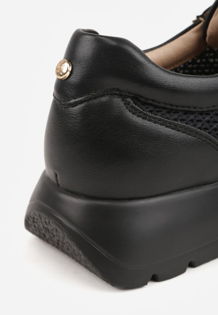 Czarne Sneakersy na Platformie z Wkładką ze Skóry Naturalnej i Napisam Haidena