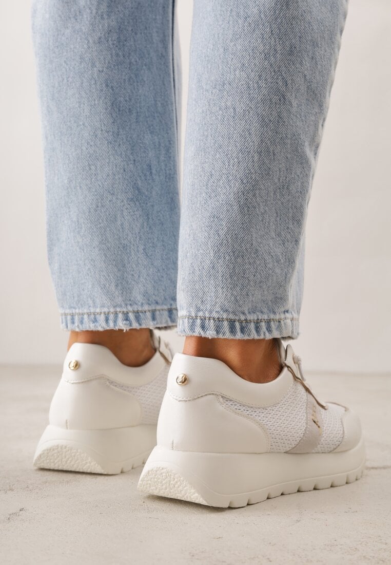 Białe Sneakersy na Platformie z Wkładką ze Skóry Naturalnej i Napisam Haidena