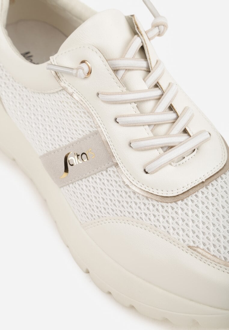 Białe Sneakersy na Platformie z Wkładką ze Skóry Naturalnej i Napisam Haidena