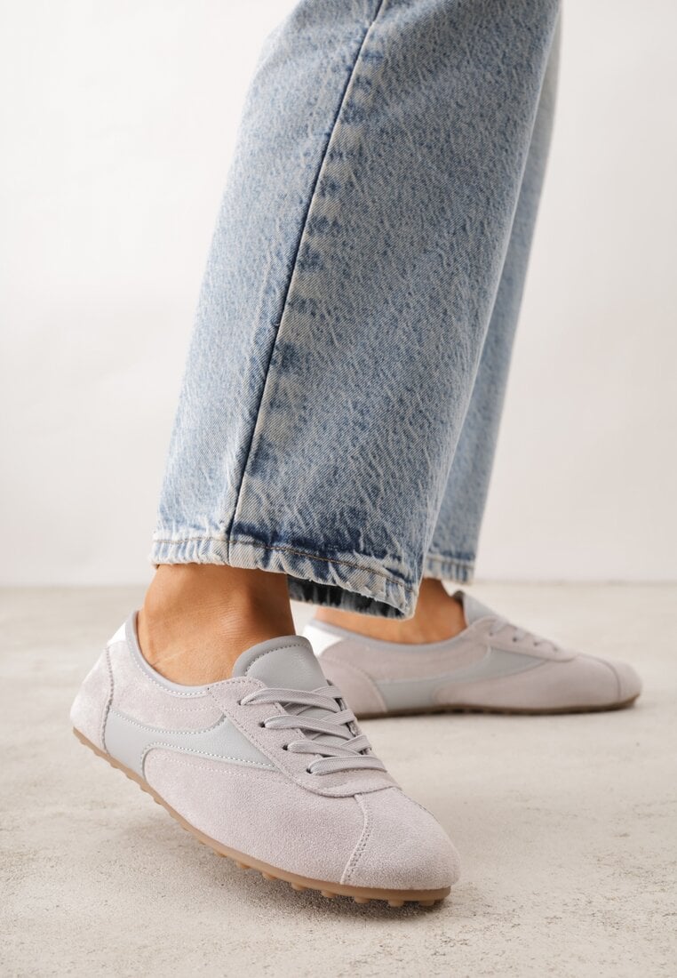 Szare Sneakersy Kultowe Tenisówki Y2K z Imitacji Zamszu Nerialle