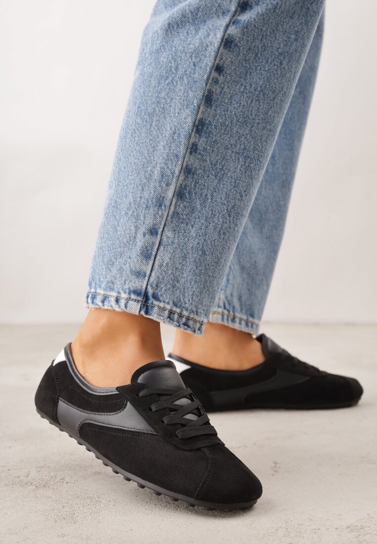 Czarne Sneakersy Kultowe Tenisówki Y2K z Imitacji Zamszu Nerialle