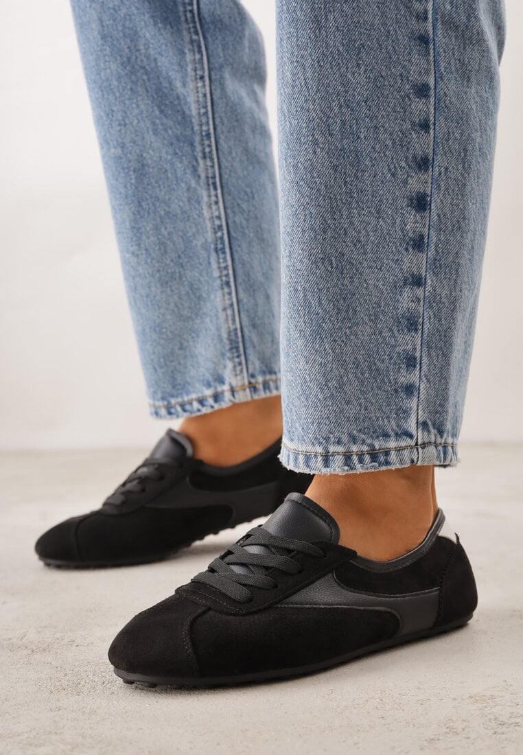 Czarne Sneakersy Kultowe Tenisówki Y2K z Imitacji Zamszu Nerialle