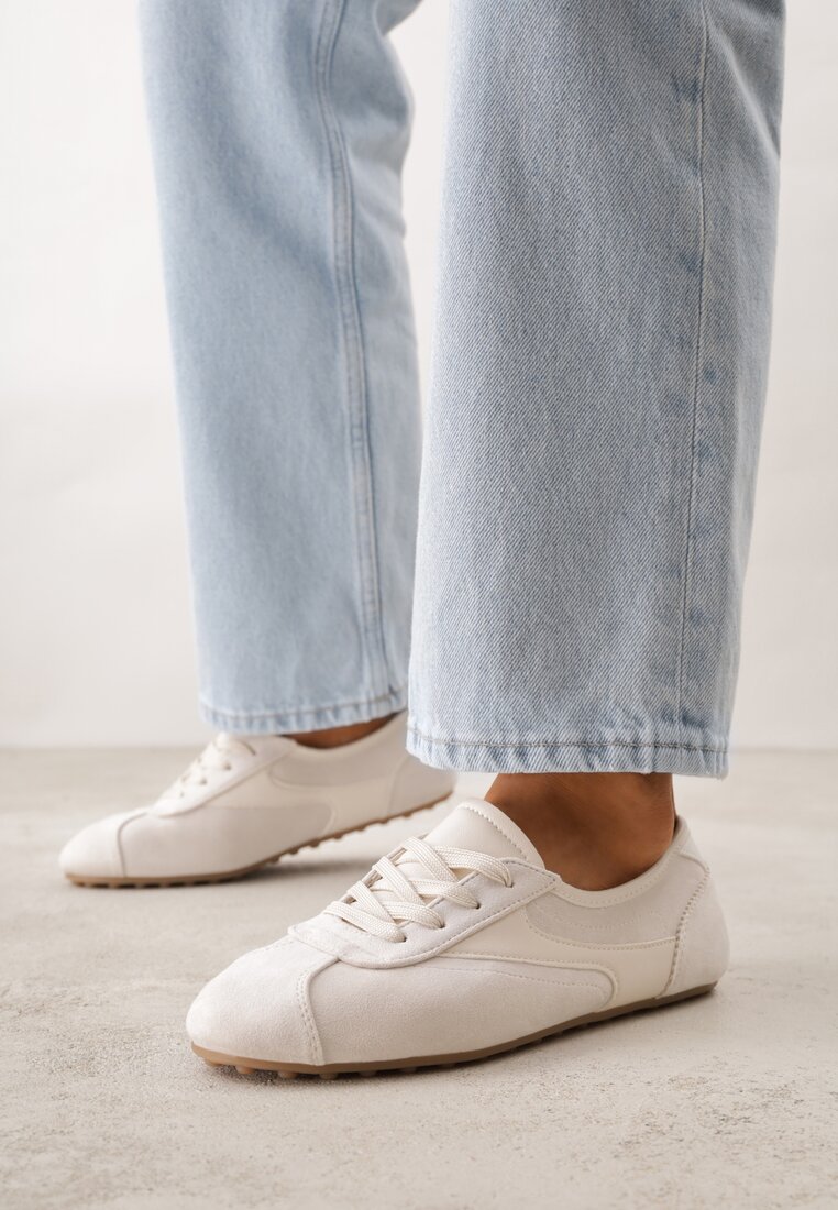 Beżowe Sneakersy Kultowe Tenisówki Y2K z Imitacji Zamszu Nerialle