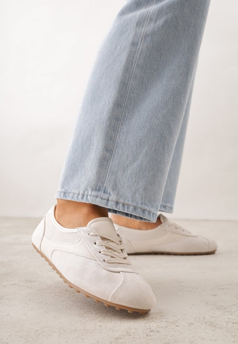 Beżowe Sneakersy Kultowe Tenisówki Y2K z Imitacji Zamszu Nerialle