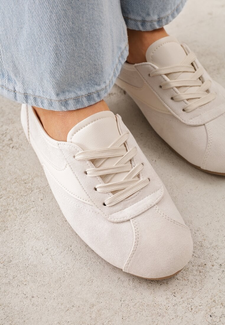 Beżowe Sneakersy Kultowe Tenisówki Y2K z Imitacji Zamszu Nerialle