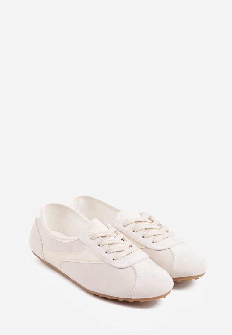 Beżowe Sneakersy Kultowe Tenisówki Y2K z Imitacji Zamszu Nerialle