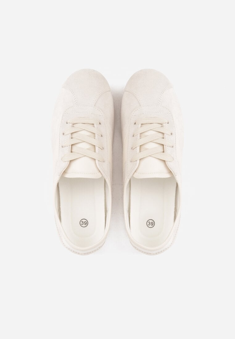 Beżowe Sneakersy Kultowe Tenisówki Y2K z Imitacji Zamszu Nerialle