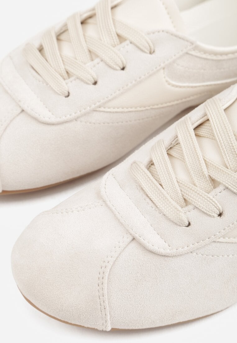 Beżowe Sneakersy Kultowe Tenisówki Y2K z Imitacji Zamszu Nerialle