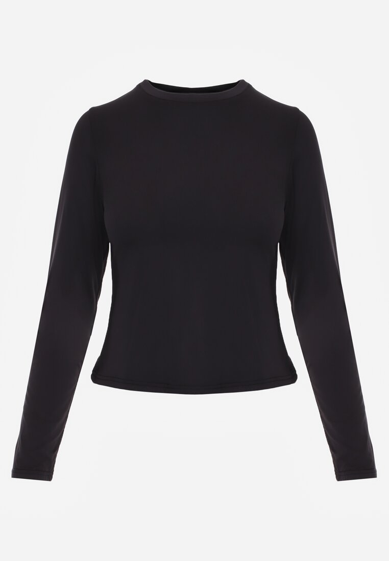 Czarna Dopasowana Bluzka Typu Longsleeve z Bawełną Moanti