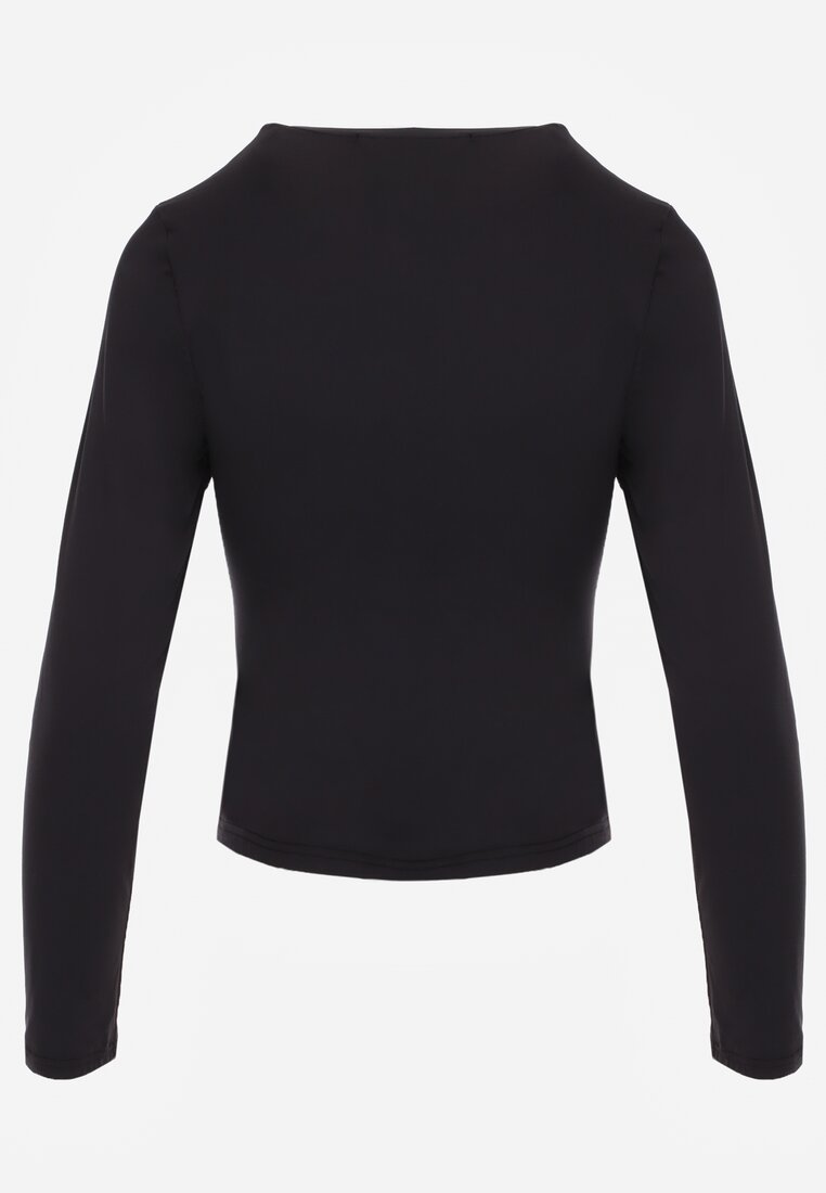 Czarna Dopasowana Bluzka Typu Longsleeve z Bawełną Moanti