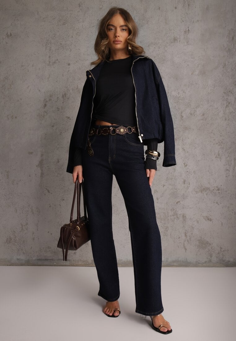 Czarna Dopasowana Bluzka Typu Longsleeve z Bawełną Moanti