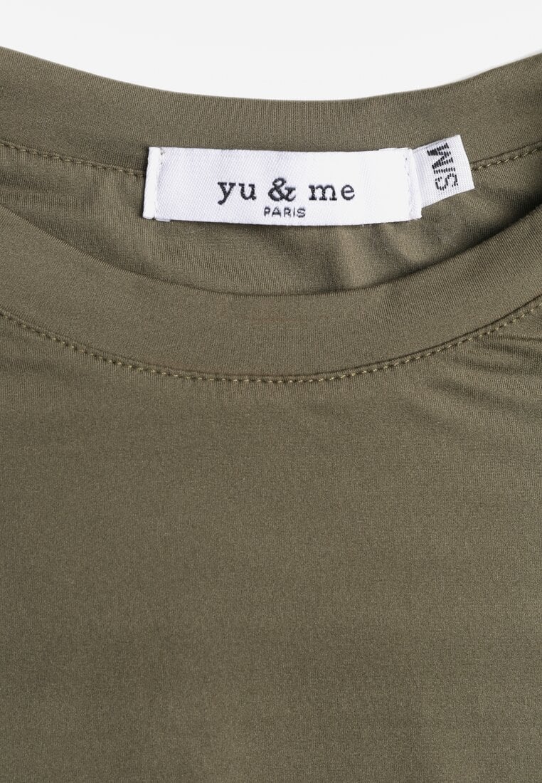 Ciemnozielona Dopasowana Bluzka Typu Longsleeve z Bawełną Moanti