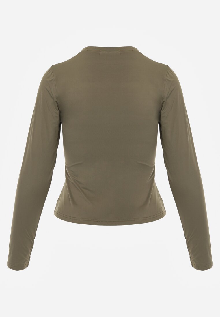 Ciemnozielona Dopasowana Bluzka Typu Longsleeve z Bawełną Moanti