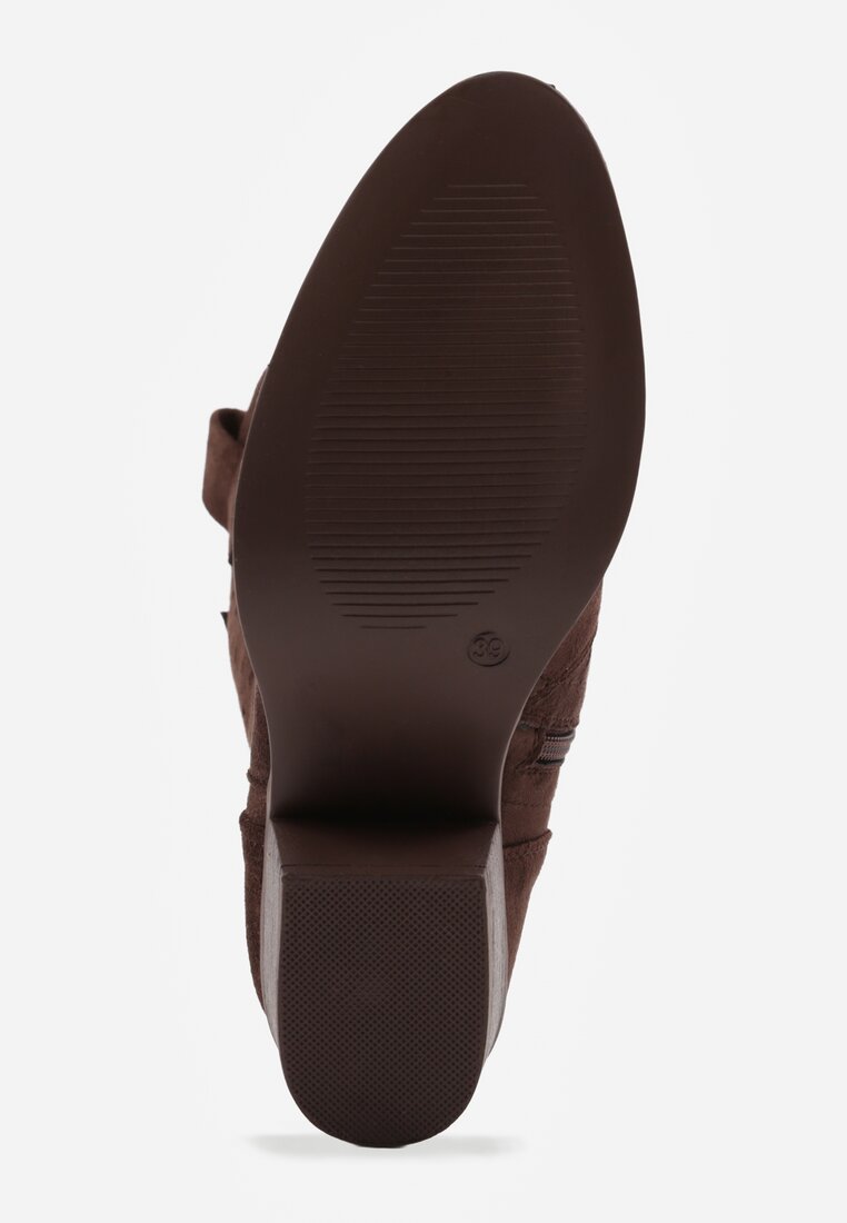 Brązowe Botki Kowbojki na Słupku z Ażurową Cholewką Ravsemi