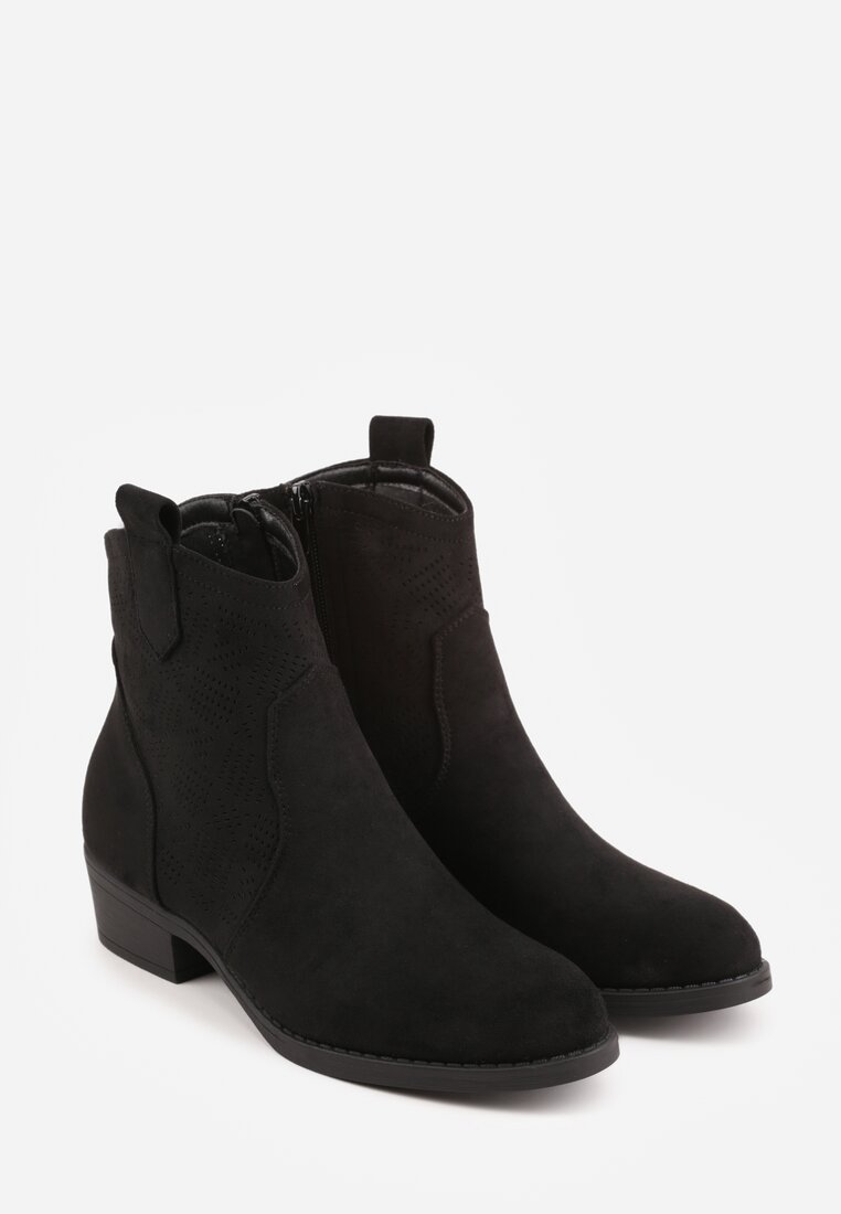 Czarne Ażurowe Botki na Słupku Typu Kowbojki Iolerine