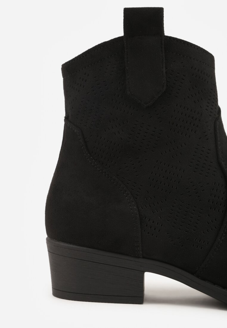 Czarne Ażurowe Botki na Słupku Typu Kowbojki Iolerine