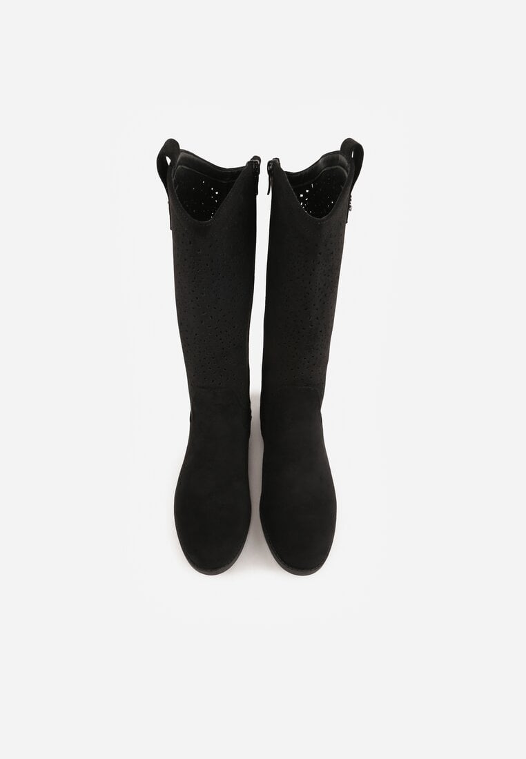 Czarne Ażurowe Botki z Geometryczną Ozdobą Naeraste