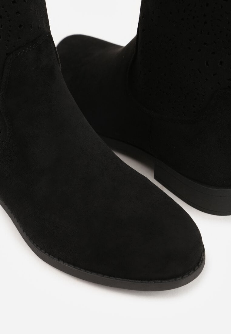 Czarne Ażurowe Botki z Geometryczną Ozdobą Naeraste
