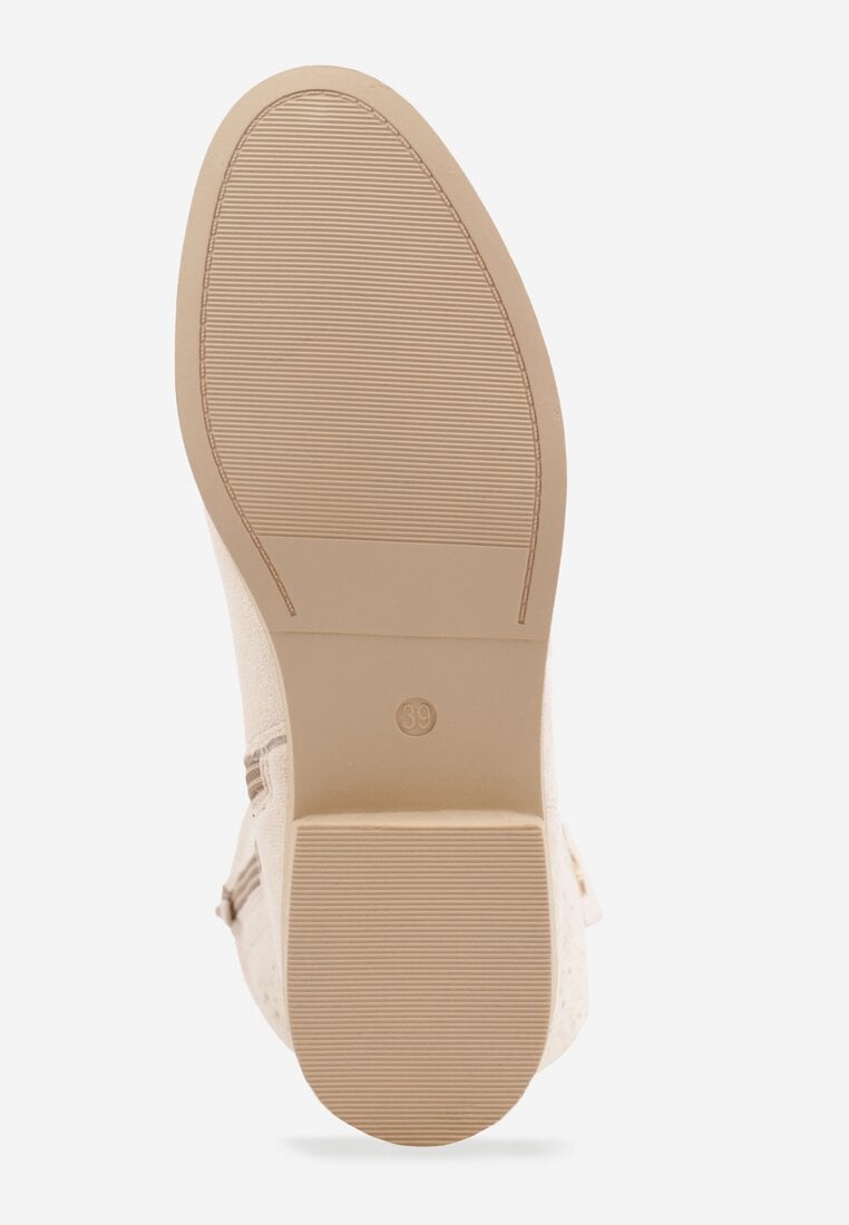 Beżowe Ażurowe Botki z Geometryczną Ozdobą Naeraste